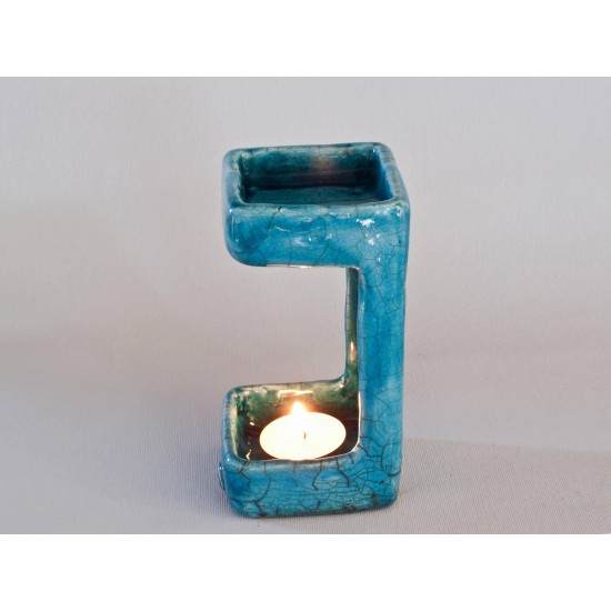 Blue Turquoise, Ceramic , Raku fired, one of a kind, Essential Oil burner, Oil warmer, Oil diffuser, Wax melter, BALQUE.