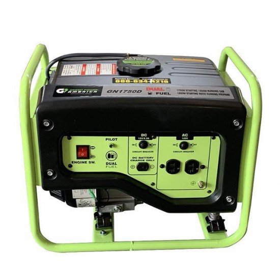 Green-Power America GN1750D 1750-Watt Propane and oline Powered Dual Fuel Generator, Green