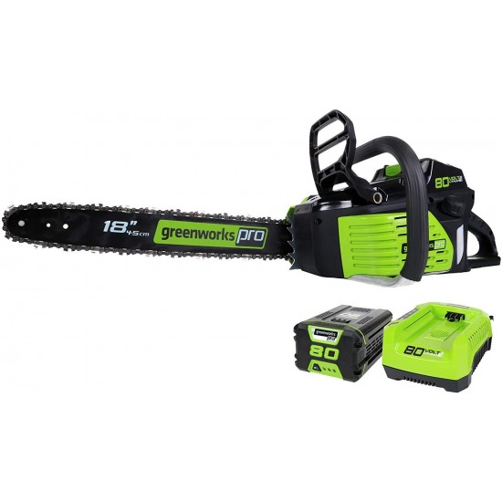 Greenworks PRO 18-Inch 80V Cordless Chainsaw, 2.0 AH Battery Included GCS80420