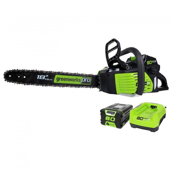 Greenworks Pro 18-Inch 80V Cordless Lithium-Ion Chainsaw, Battery and Charger Included GCS80421