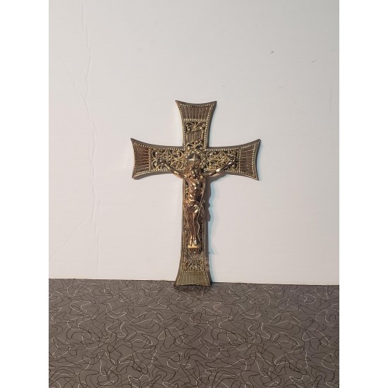 Vintage Brass Crucifix Ma in Japan Filigree 1950s AMAZING