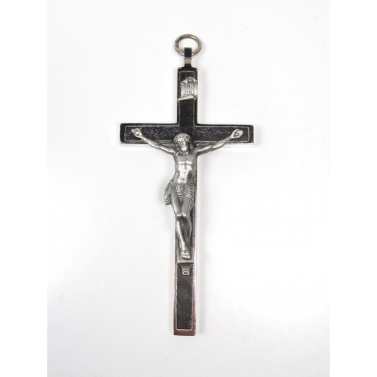 Vintage Ebony Nickel Germ y Pectoral Crucifix Cross Religious Nun Cross 4.75"