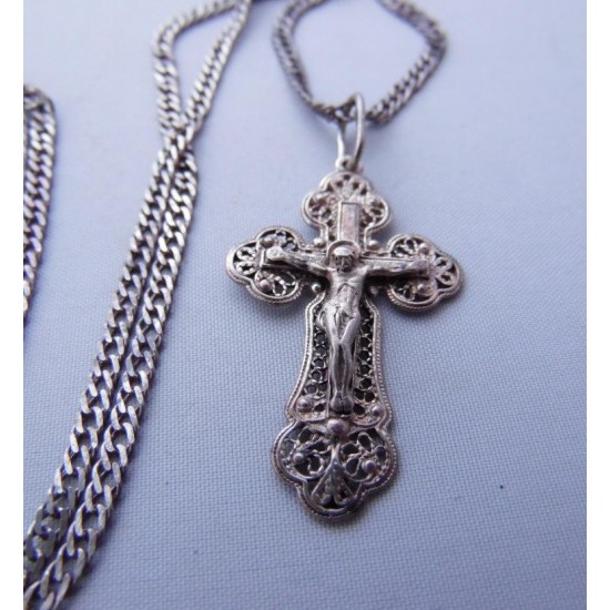 Vintage Silver Crucifix Pectoral Russian Cross with