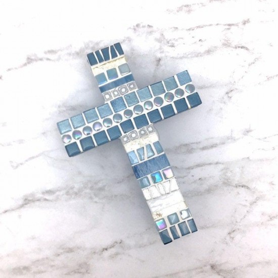 Wall Cross for cor, Wedgewood Blue Mosaic Cross 6x4