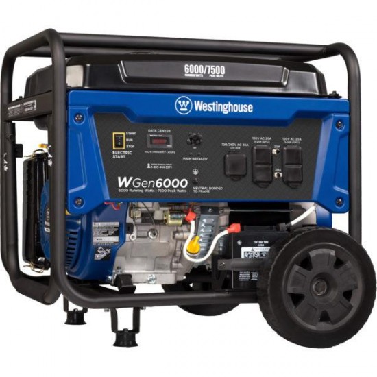 Westinghouse WGen6000 Portable Generator with Electric Start - 6000 Rated Watts & 7500 Peak Watts - Powered - CARB Compliant